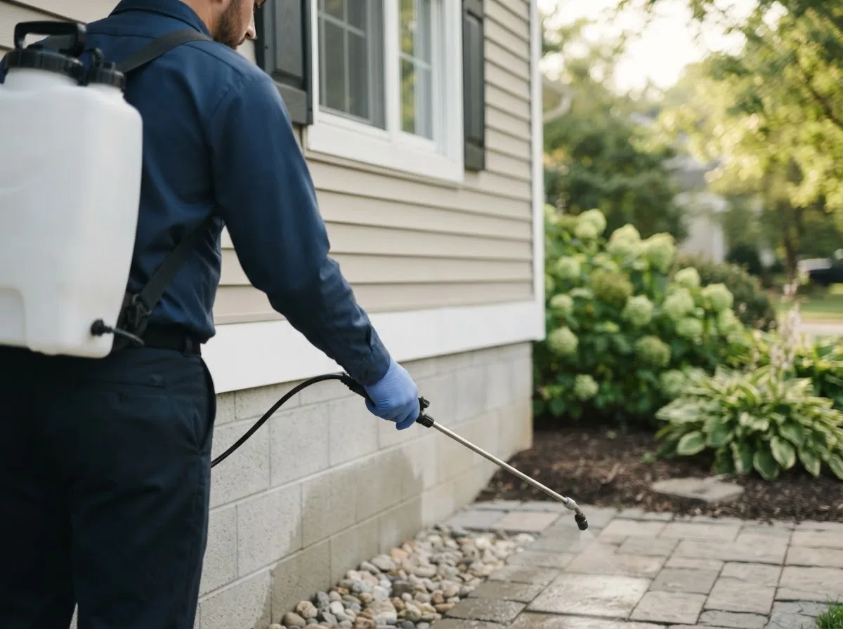 Pest control technician inspecting a home in Hamilton, MO